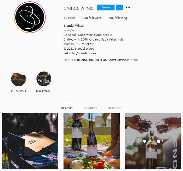 Instagram Handle of Brendel Wines